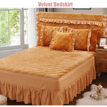 1.2/1,5 m/1,8 m/2,0 m 3pcs čiste barve posteljo širjenje kristalov žamet bedskirt nastavite zgostitev bedspreads in prevleke kakovosti postelja kritje