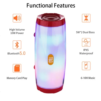Prenosni brezžični Bluetooth-compatiple zvočnik Subwoofer LED stereo pametni telefon subwoofer FM radio pisane mikrofon