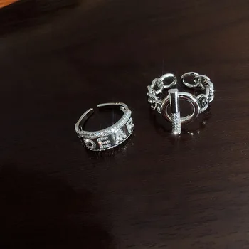 Preprosta skupna obroč pravi predpisovanjem nakit z okrasnih angleške črke odprt obroč moda indeks prst prstan za ženske