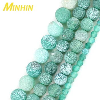 MINHIN 6 8 10 mm Naravnega Kamna Frost Krekirana Zelena Agates Kroglice za Nakit, Izdelava DIY Ogrlice Zapestnica