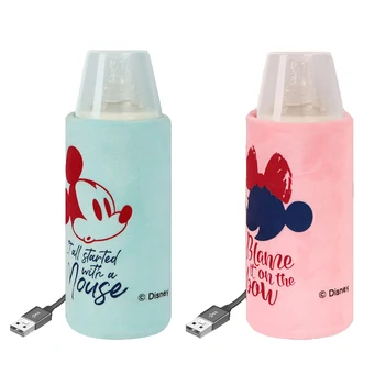 Disney USB Ogrevanje Steklenico Mleka Izolacijo Pokrova Baby Thermostatic Toplejše Vrečko Pozimi Izlet Prenosni Mehke Žametne Tkanine Toplo Mleko