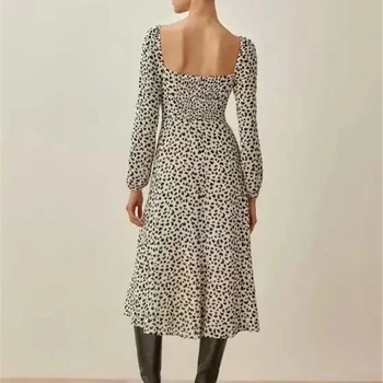 Sukibandra Pomlad 2021 Long Sleeve Vintage Leopard Obleko Eleganten Poletje Ženske Split Obleke Francoski Plaži Boho Šifon Obleko Midi