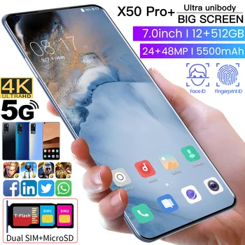 Globalna Različica X50 Pro+ 7.0 Palčni Pametni 12G 512GB Dual SIM Dual Pripravljenosti, Podpira 4G 5G Omrežja, Pametni Telefon, Brezplačna Dostava