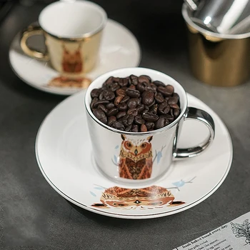 Zlato, srebro Keramike skodelico kave in krožnik Razmislek ogledalo skodelico espresso skodelico kave Evropski stil odlično skodelico kave