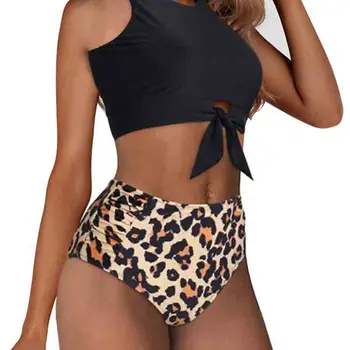 Leopard Natisniti Visoko Pasu Kopalke Ženske 2021 Nove Seksi Visoko Rez Bikini Plažo Kopalke Ženska Kača Tiskanja Brazilski Biquini