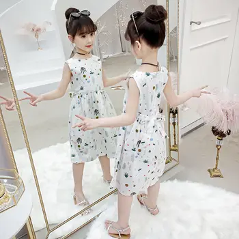 Dekleta Obleko brez Rokavov 2021 Novih Poletnih otroških Oblačil Elegantno Princesa Tiskanja Obleko Malčka, Girl Obleke od 2 Do 12 Let