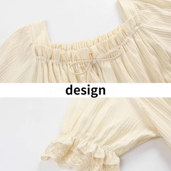 Nightgowns Ženske Modni Bež Princesa Design Prevelik Svoboden Preprost Mehko College Loungewear Čipke Mozaik Poletje Sredi Tele Nova