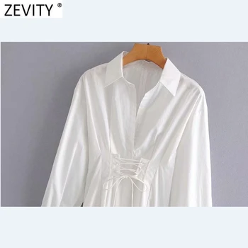Zevity 2021 Ženske Letnik Pasu Čipke Povoj Priložnostne Slim Gube Rokavi Obleka Ženska Elegantna Nazaj Zadrgo Bela Mini Vestidos DS8187