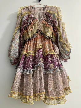 DUISNENA boho tiskanja ženske obleke zaprt pas luč rokavi, v-izrez užitni drevo glive šifon počitnice obleko vestidos