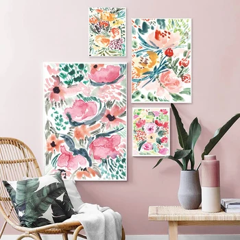 Akvarelov Cvetlični Plakatov in Fotografij Wall Art Platno Slikarstvo Cvetje Moderno Stensko Sliko, Dnevna Soba Dekoracijo Doma