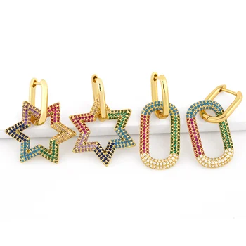 FLOLA Multicolor Star Uhani Za Ženske CZ Kristalno Tlakovane Geometrijske Ovalne Huggie Uhani Visijo na Debelo Nakit Darila ersu60