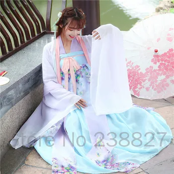 XinHuaEase Žensk Hanfu Kitajske Tradicionalne Obleke, Cosplay Ples Nastavite Vila Kostum Obleko Dekleta Navaden Han Dinastije Starodavnih