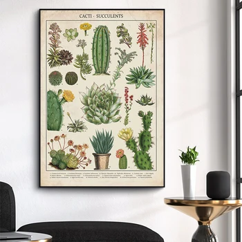 Vintage Botanični Kaktus Plakat Platno, Slike, Tiskanje Cvetočih Kaktusov Botanični Wall Art Slike Cuadros za Dom Dekor
