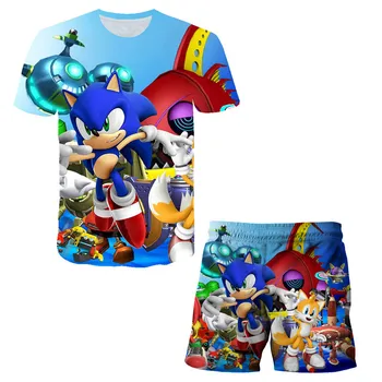 Fantje, Oblačila Harajuku Super Sonic 3D T shirt Nastavite Otroci Oblačila Fantje Dekleta Obleko Poletje Otroci Trenirko 4 5 6 7 8-14 Let Otrok