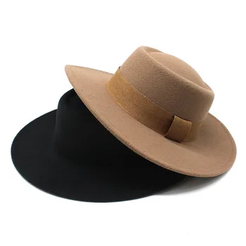 Nov prstan v obliki pavšalnih-top Fedora volne klobučevine big kapi Bowler pokrivalo ženske spomladi in jeseni in pozimi ravno-top volnene klobuk