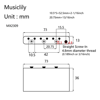 Musiclily Ultra 10,5 mm Polno Medenina 36 mm Standard Tremolo Blok za Kitajsko narejen Squier Afiniteto Strat Kitaro