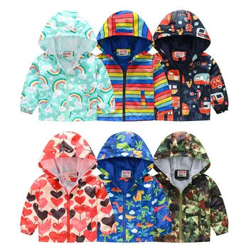 Otroci Jopiči Pomlad Otroci Vrhnja oblačila Hooded Coats Dinozaver Mavrica Risanka Jopiči za Fante Baby Fantje Dekleta Windbreaker 1-7T