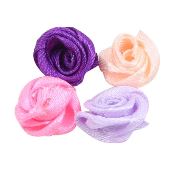 100 kozarcev 10 mm Mix Barve Small Rose Cvet Mini Ročno Saten Trak Dvignila Glavo Poroko Scrapbooking Dekoracijo Oblačila Dodatki