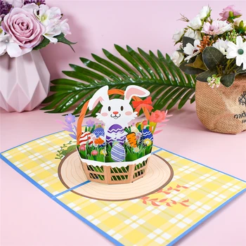10 Paket Smešno Velikonočni Pop-Up Kart 3D Zajček Jajce v Košarico voščilnico za Rojstni dan za Otroke Mama, Oče Družine