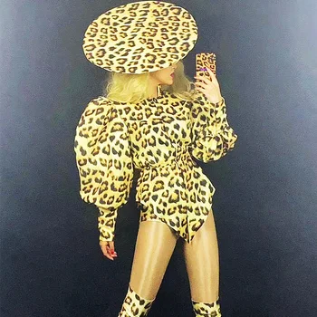 Leopard Tiskanja Bodysuits Nastavite Luč Rokav Stranka Seksi Obleka, Gledališki Kostum Za Ženske Stranka Večer Kostum