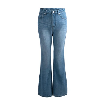 TWOTWINSTYLE Priložnostne Flare Jeans Za Ženske Visoko Pasu Trdno Minimalističen Naravnost Traper Hlače, Ženska Moda Nov Slog 2020 Tide