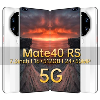 Mate40 RS 16MP+32MP 16GB+512GB 7.3 Palčni Pametni telefon z Dvojno SIM+Mikro Levo Kopati Zaslon Obraz ID Prstnih ID 2021 Nov Pametni telefon
