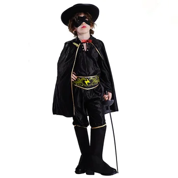 Halloween Novo Deaign Cosplay Zorro, Fant, Otroci, Oblačila, Modno Obleko Modne Črne Jumpsuit Z Naglavni Del In Eyepatch