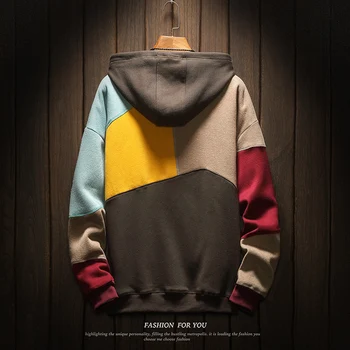 Hoodie Moški Pulover Moške Colorblocked Najboljše Kakovosti 2019 Nov Modni Mens Sweatshirts Mozaik Japonski Retro Hooded Hoodies