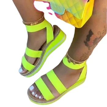 Poletni Sandali Ženske Klini Platformo Konoplje Čevlji Dame Candy Barve Priložnostne Copate Zdrsne na Traku Križ Čevlji Plus Velikost 2021