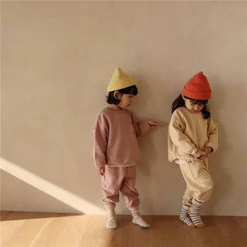 MILANCEL 2021 Jeseni Novi Otroci Oblačila korejski Nastavite Svoboden Perilo, Bombaž Trdna Pulover Casual Obleko