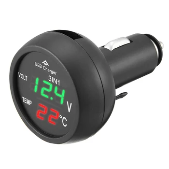1pc 3 V 1 DC 12V 24V LED Digitalni Zaslon Avto Voltmeter Termometer Merilnik Spremlja Napetost USB Menjalec Vžigalnik za Cigarete