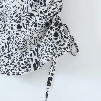 Leopard Krila Ženske Nevidna Zadrga Ruffles Črto Vrvico Ruched Mini Krilo Ženske Modni Priložnostne Nositi Stranka