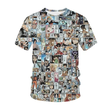 Anime Manga Poletje 3D Tisk T-shirt Strip Enem Kosu Moški Ženske Modni Ulične O-Vratu T-Shirt Harajuku Tees Vrh Moški