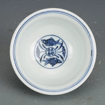 Daming Yongle Modre In Bele Ribe Alge Vzorec Roko Pokal Starinsko Porcelana Zbirko Ročno poslikano Pokal Okraski