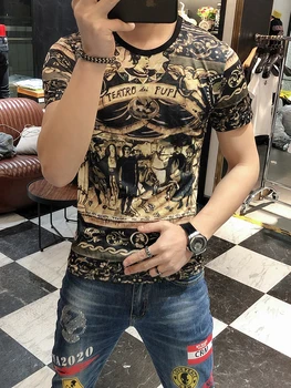 Moda Korejski Tiskanja Kratek Rokav T Shirt 2021 Poletje Camiseta Hombre Club Stranka Krpo Homme Hombre Manga Corta Kratek Tee Moški