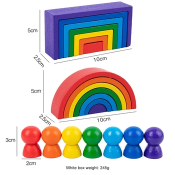 1 Nastavite Puzzle Zlaganje Opeke za Otroke Lesene Mavrica Stavbe Zlaganje Bloki Baby Toddler Izobraževalne Montessori Igrača