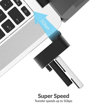 3 Vrata Aluminija Mini USB 3.0 Hub 90°/180° Stopinj Vrtljiv Za Mac Pro, MacBook Air, iMac PC Računalnik Pribor Priključek za Kabel