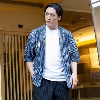 IEFB Japonski Ulične Mode Naguban Jopico Srajce Za Moške 2021 Novo Gradient Kariran Pol Rokav Shirt Poletnih Oblačil Y7259