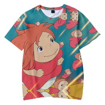 Vroče Prodaje Anime Ponyo na Cliff 3D Majica Vrhnja Poletje Moda Harajuku Anime T-shirt O-vratu Priložnostne Kratkimi Vrhovi