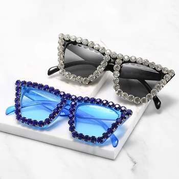 Nov trend velik okvir točke diamond sončna očala, ženske, modno osebnost model ulica streljanje sončna očala temperament divje očala