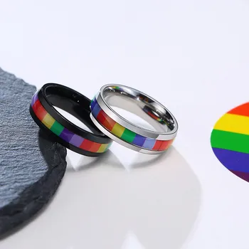 ZORCVENS Nov Modni Črno Srebrna iz Nerjavečega Jekla Mavrica LGBT Ponos Lezbijke, Geji, Poroka Zaročni Prstan za Moške