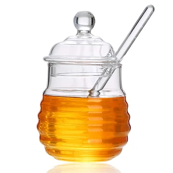 250 ml Stekleni Kozarec Medu Visoko Borosilicate Kozarec Medu Lonec s Voz Žlico Majhno Kuhinjo Shranjevanje Jar Posoda za med Sirup