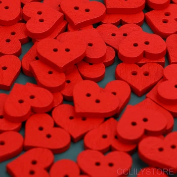 100 kozarcev 15x12mm Rdeče Srce Gumb Za Otroke 2-Luknje Leseni Gumbi Obleke Šivanje DIY