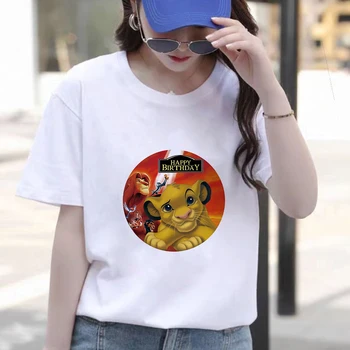 Cvetlični Simba Natisnjeni Moda za Ženske T Srajce Poletje Kratek Rokav Priložnostne Bele O-vratu Tshirts Levji Kralj Hakuna Matata T-shirt