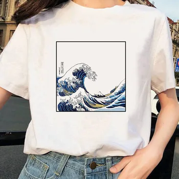 Velik Val Estetske Majica s kratkimi rokavi Ženske Tumblr 90. letih In Tako Je Ocean Moda Graphic Tee Lepe Poletne Vrhovi Športna T Majica