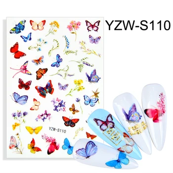 1pcs Butterfly Lak za Samolepilne Nalepke Akvarel Decals Modro Cvetje Drsnikov Obloge Manikura Poletje DIY Nail Art Odlikovanja
