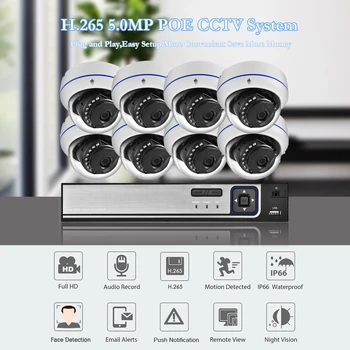 8CH 5MP POE H. 265+ Zaznavanje Obraza Varnostni Sistem NVR Komplet Avdio eksplozijam 5MP IP Kamere CCTV Nadzor NVR Set