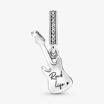 Joias finas 925 prata esterlina guitarra eletrica balancar šarmom contas caber pulseira pan original s925 jioas de prata