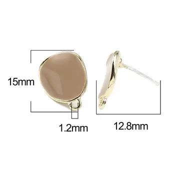 2Pairs Moda Uho Post Stud Uhani, Ročno DIY Ugotovitve neprimerne električne Zlato Barvo Kaki Krog Emajl Jewelry15mm x 12 mm