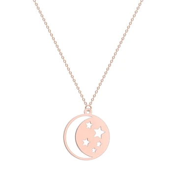 QIAMNI Crescent Moon Star Ogrlico, Obesek za Ženske, Dekleta Krog Geometrijske Ogrlica Ljubimec Darila za Rojstni dan Vesolje Nakit Čar